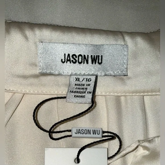 Jason Wu NWT Tie Neck Pleated Ivory Blouse,Size-XL(14) - Picture 12 of 13